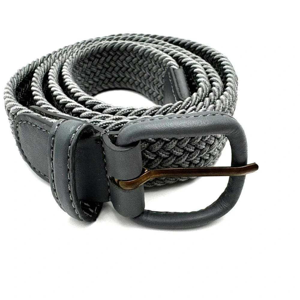 Men's XL Gray Braided Woven Stretch Golf‎ Belt Leather End Pieces Casual Preppy